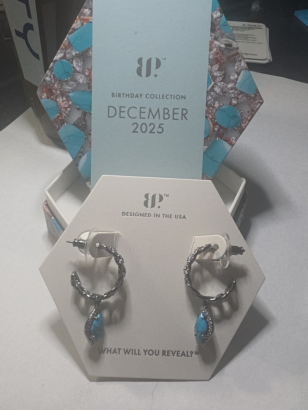 BP_ Hematite Hoop Earrings with Turquoise Drops